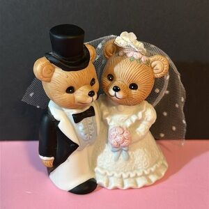Wedding Teddy Bears Bride & Groom Vintage Homco Porcelain Ceramic Figurine 4”H